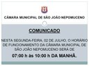 Comunicado da Câmara Municipal de São João Nepomuceno