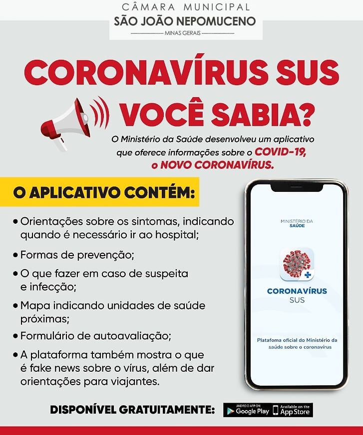 Ministério da Saúde disponibiliza aplicativo sobre o Coronavírus