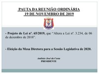 Pauta da 37ª Reunião Ordinária da Sessão Legislativa de 2019