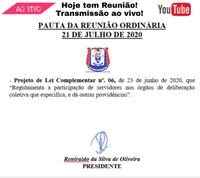 Pauta da Reunião Ordinária - 21 de julho de 2020